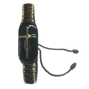 Cross Knotted Rope Bracelet Handmade Brown Cream Colors Adjustable NEW